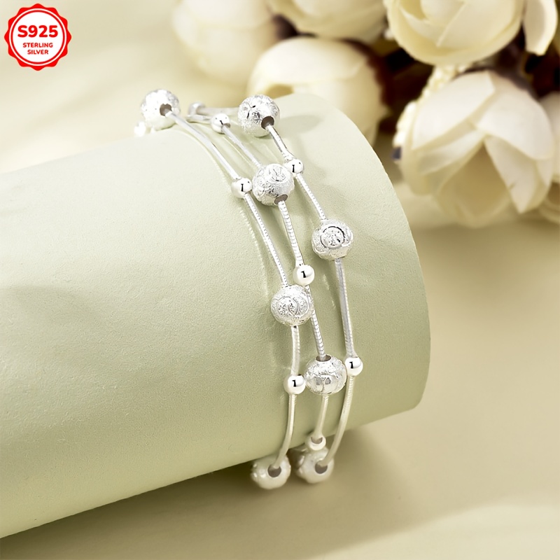 925 Silver Minimalist Beaded Snake Bone Bracelet